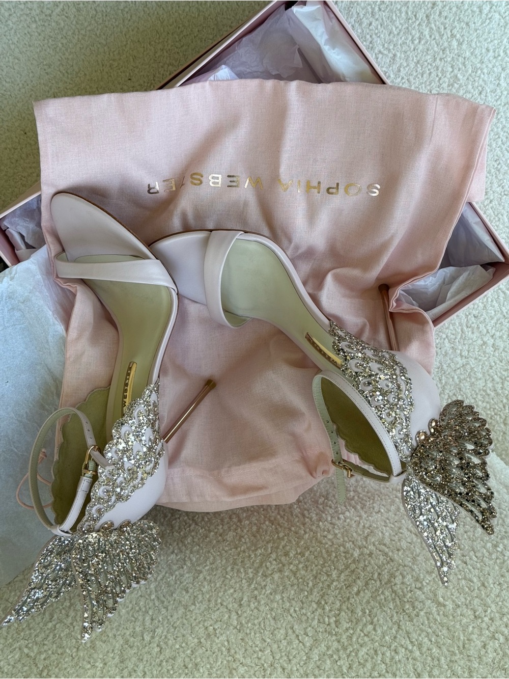 Sophia Webster Blush Pink Crystal Wing Embellished Heels - Picture 12 of 12